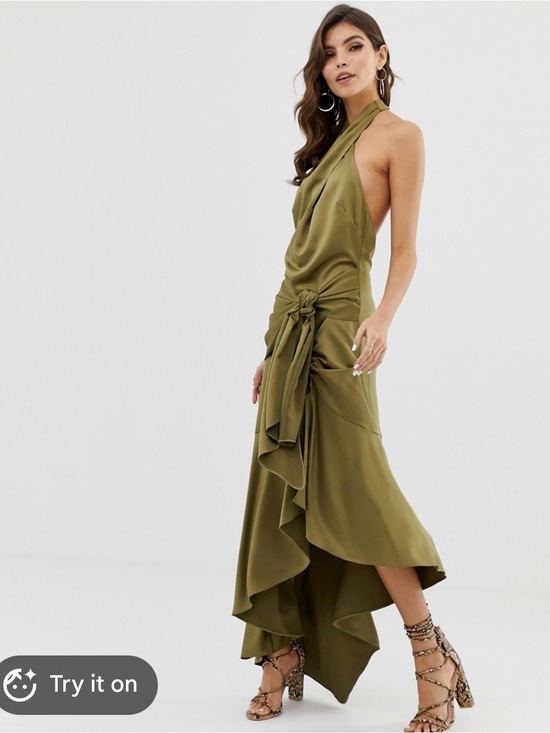 ASOS Dresses & Skirts - ASOS Olive Green Halter High-Low Tie-Detail Dress